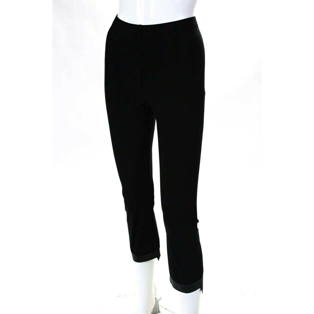 Elaine Kim Womens High Rise Leather Trim Boot Cut Pants Black Size Small